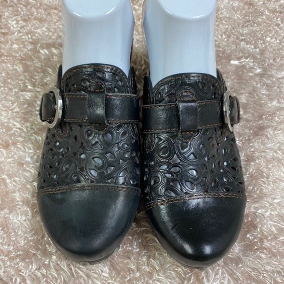 NAYA Hyacinth Clog Laser Cut Leather Wooden Heel, EUC, size 8 W‎ - Picture 3 of 10